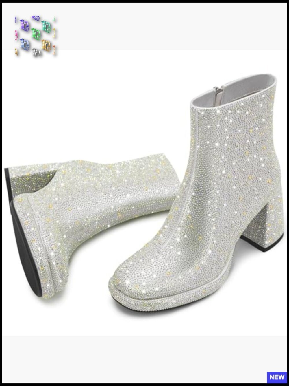Sparkly Rhinestone Chunky Heeled Ankle Booties Wedding Bride Platform Boots - Picture 5 of 6